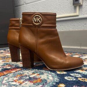 Leather Michael Kors Tan Ankle Booties with Logo Accent